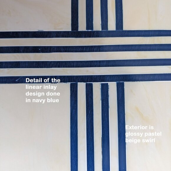 C Wonder Trinket / Jewelry Box, Inlay beige & blue stripe design, 9 x 6  x 2" - Picture 16 of 17